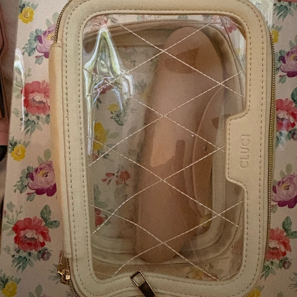 Clear Ivory Quilted Cosmetic Bag